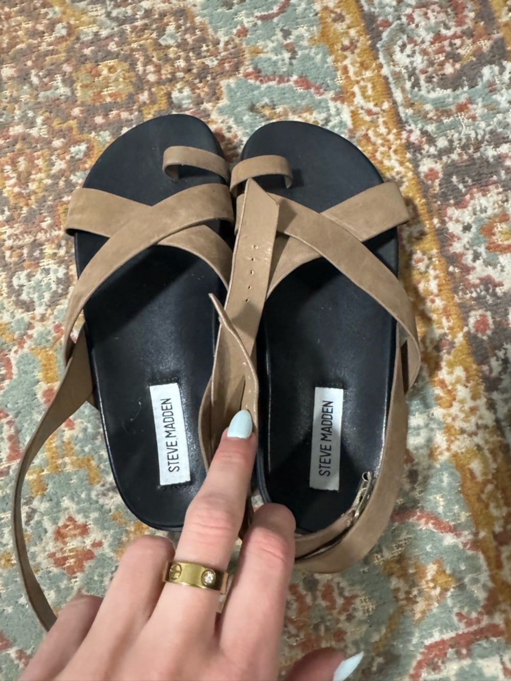 Steve Madden Tan Crisscross Strap Flat Sandals - Picture 3 of 4